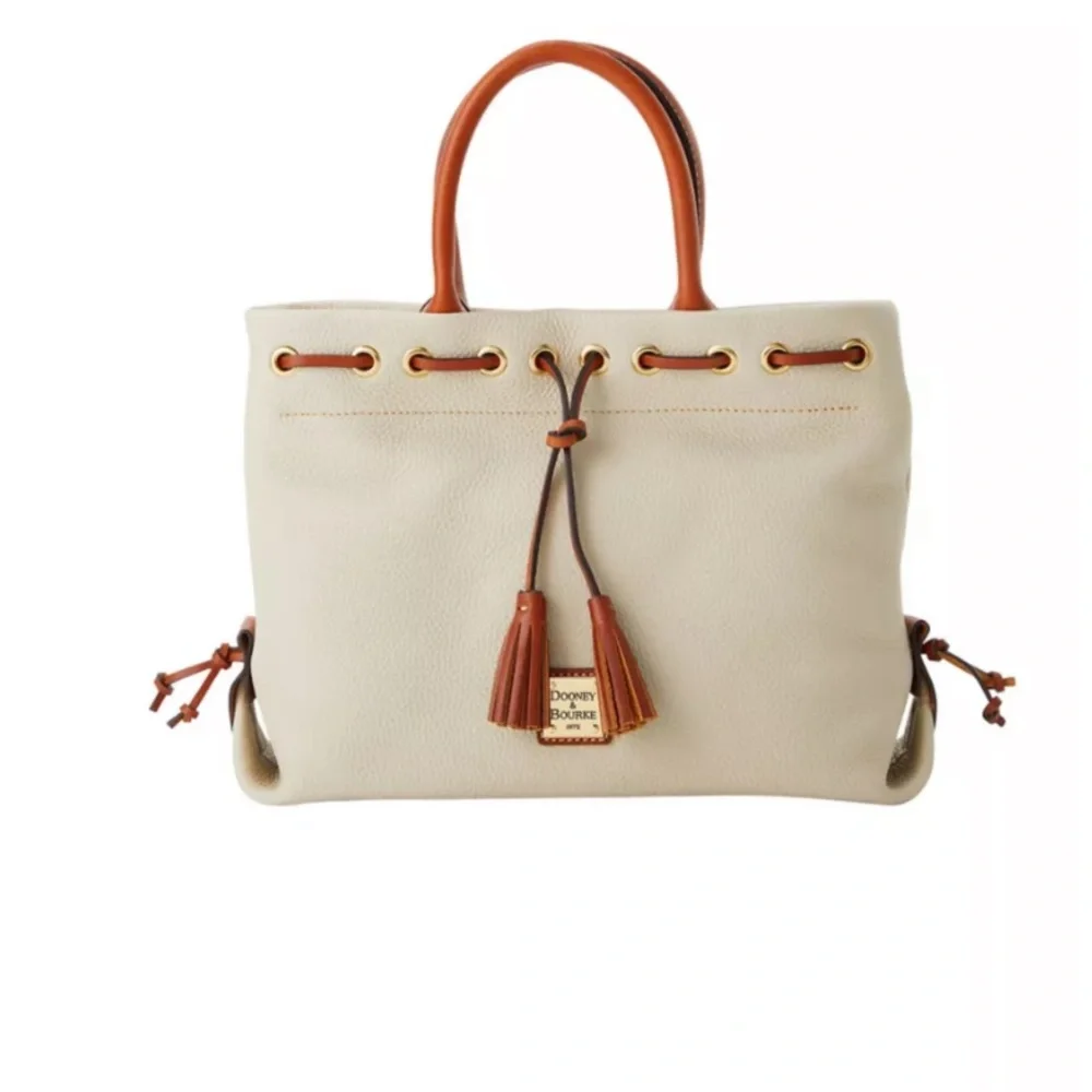 Dooney & Burke Wakefield Tassel Tote leather in bone, gold tone hardware - Picture 2 of 16